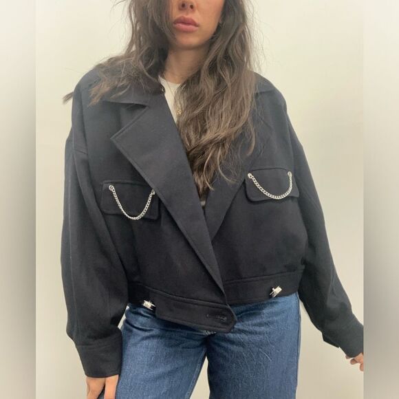 Ellen Tracy Black Bomber Jacket with Silver Accents - Picture 3 of 15